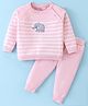ToffyHouse Cotton Knitted Full Raglan Sleeves Sweater Set With Stripes & Elephant Design - Baby Pink
