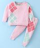 ToffyHouse Knitted Cotton Full Sleeves Sweater Set With Argyle Design - Baby Pink