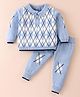 ToffyHouse Knitted Cotton Full Sleeves Collared Sweater Set With Argyle Design - Sky Blue