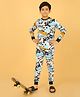 Ninos Dreams 100% Cotton Knit Full Sleeves Skate & Text Printed Night Suit -Multicolor