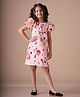 KIDSDEW Puff Sleeves Floral Applique & Printed Dutch Dress - Peach