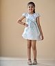 KIDSDEW Cape Sleeves Bow Applique Detail Striped Dress - Silver