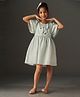 KIDSDEW Half Sleeves Bow Applique Detail Solid Dress - Sky Blue