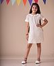 KIDSDEW Half Sleeves Floral Lace Embellished Dress - Beige
