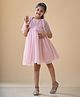 KIDSDEW Half SLeeves Shimmered Net Dress - Peach
