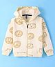 Little Kangaroos Fleece Knit Full Sleeves Front Open Hooded Sweatjacket with Animal Print - Cream