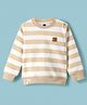 Little Kangaroos Fleece Knit Full Sleeves Sweatshirt with Stripes Design - Tan Brown