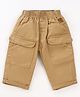 Little Kangaroos Cotton Woven Full Length Trouser With Bear Patch - Tan