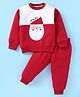 Little Kangaroos Fleece Knit Full Sleeves Winter Wear Suit With Santa Claus Applique - Red & White