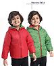 Little Kangaroos Woven Full Sleeves Print Padded Hooded Reversible Winter Jacket with Kangaroo Pockets -  Green & Red