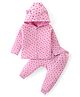 Babyhug Quilted Cotton Full Sleeves Hooded Top & Lounge Pants Co-Ord Set With Hearts Print - Pink