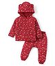 Babyhug Quilted Knit Full Sleeves Hooded T-Shirt & Pant Set with Snowflake Print & Applique - Red