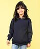 NUSYL Fleece Full Sleeves Solid Oversized  Sweatshirt - Navy Blue