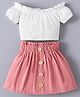 Kookie Kids Cotton Off Shoulder Solid Color Top & Skirt Set - White Pink