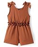 Kookie Kids Knit Sleeveless Jumpsuit with Bow Applique & Frill Detailing - Brown