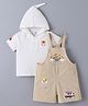 Kookie Kids Cotton Half Sleeves Hooded T-Shirt & Dungaree Set with Brand Name Print - White