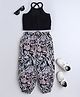 Taffykids Sleeveless Solid Halter Neck Crop Top With Abstract Printed Joggers Set - Multi Colour