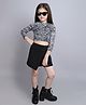 Taffykids Three Fourth Sleeves Abstract Printed Ruched Crop Top & Solid Skort Set - Black & Grey