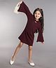 Taffykids Full Sleeves Lurex Houndstooth & Bow Detail Above Knee Length A Line Party Dress - Maroon