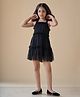 KIDSDEW Sleeveless Frill Detail Shimmered Net Dress - Black