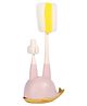 2 in 1 Bottle & Nipple Cleaning Brush with Whale Shape Stand - Pink| Scratch Resistant| Sponge Bristles| Drip Tray| Ergonomic Handle