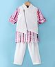 Little Bull Full Sleeves Tie Dye Kurta With Solid Pyjama & Jacket - White