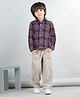 Aww Hunnie Woollen Blend Full Sleeves Checked Shirt With Solid Corduroy Trousers - Beige