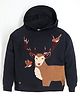 Cherry Crumble By Nitt Hyman Full Sleeves Reindeer & Birds Embroidered Hooded Sweatshirt - Black