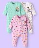 Babyhug Disney Interlock Knit Full Sleeves Footed Sleep Suits with Disney Princess Graphics Pack of 3 - Pink White & Light Green