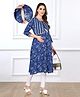 Bella Mama Woven Three Fourth Sleeves Jacket Style Maternity Kurta With Floral Print & Pocket - Blue