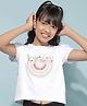 CRIMSOUNE CLUB Cotton Half Sleeves Floral & Text Printed Crop Tee - White