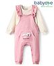 Babyoye 100% Cotton Knit Solid Dyed Full Sleeves T-Shirt & Dungaree With Text Print - Pink