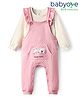 Babyoye 100% Cotton Knit Solid Dyed Full Sleeves T-Shirt & Dungaree With Text Print - Pink