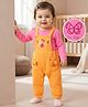 Babyoye Eco Conscious  100% Cotton Knit Solid Dyed Full Sleeves Butterfly Printed T-Shirt & Floral Embroidered Dungaree Style Romper - Orange & Pink