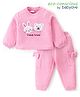 Babyoye 100% Eco Conscious Cotton Full Sleeves Quilted T-Shirt & Lounge Pants Winter Wear Suit With Teddy & Bunny Applique - Pink