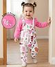 Babyoye Eco Conscious  100% Cotton Knit Full  Sleeves Animal Printed T-Shirt & Dungaree Style Romper - White & Pink