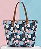 Lycheebags Women Printed Canvas Blue And Peach Tote Bag