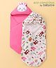 Babyoye Eco Conscious  100% Cotton Knit Hooded Towel & Wrappers With Bow Applique & Animal Print Pack of 2 L 83 x B 80 cm -Dark Pink & White