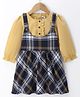 ToffyHouse 100% Cotton Knit Checkered Frock with Full Peasant Sleeves T-Shirt - Mustard