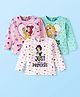 Babyhug Disney Single Jersey Knit Full Sleeves Tops with Disney Princes Graphics Pack of 3 - Pink Light Green & White