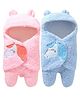 Brandonn Flannel Hooded Wearable Blanket Unicorn Patch Pack of 2 - Blue Pink