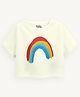 Guugly Wuugly Super Soft Combed Compact Cotton Knit Half Sleeves Skin Friendly Rainbow Printed Crop Top - Off White
