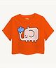 Guugly Wuugly Super Soft Combed Compact Cotton Knit Half Sleeves Skin Friendly Elephant Printed Crop Top - Orange