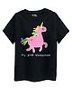 Guugly Wuugly Super Soft Combed Compact Cotton Knit Half Sleeves Skin Friendly Unicorn Printed Tee - Black
