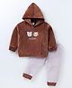 Be Baby Velvet Knit Full Sleeves Hooded Winter Wear Suit with Animal Patch - Brown
