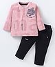 Be Baby Fleece Knit Full Sleeves Tiger Printed Winter T-Shirt & Lounge Pant Set With Henley Neck - Pink
