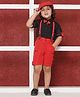 AJ Dezines Cotton Blend Half Sleeves Solid Shirt With Pant Suspenders And Bow Tie - Red