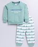 Nottie Planet Loopknit Full Sleeves Hugs & Cuddles Text Printed  Tee With Boat Printed & Striped Pajama Set - Green