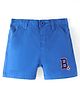Babyhug Twill Woven Mid Thigh Stretchable Text Embroidered Solid Color Shorts - Blue