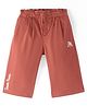 Babyhug Twill Lycra Floral & Text Embroidered Capri Pants with Stretch Solid Colour - Rust Orange